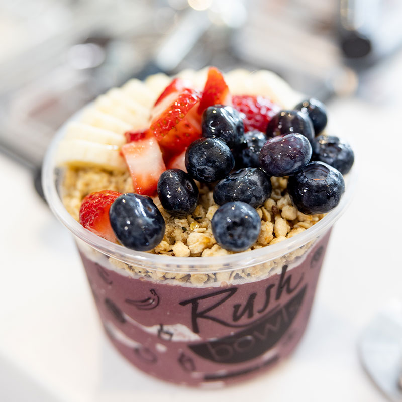 A Rush Bowls smoothie bowl - become a Rush Bowls Franchise Owner to enjoy our technological tools.